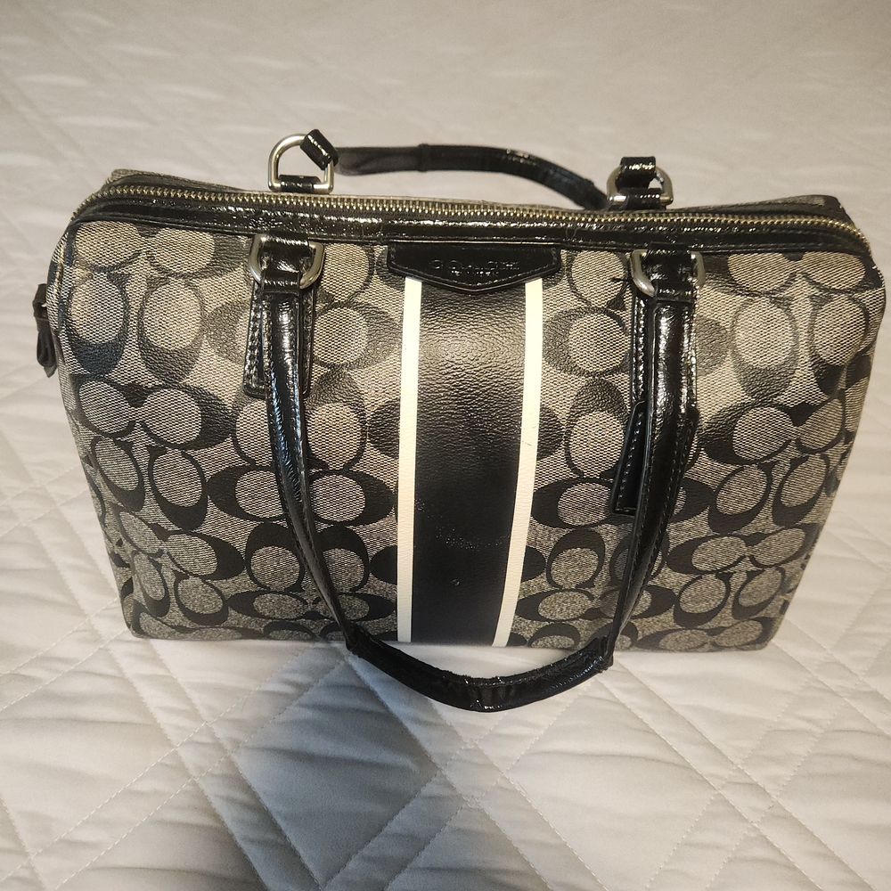 Coach Black and Gray Signature Satchel Without Shoulder Strap